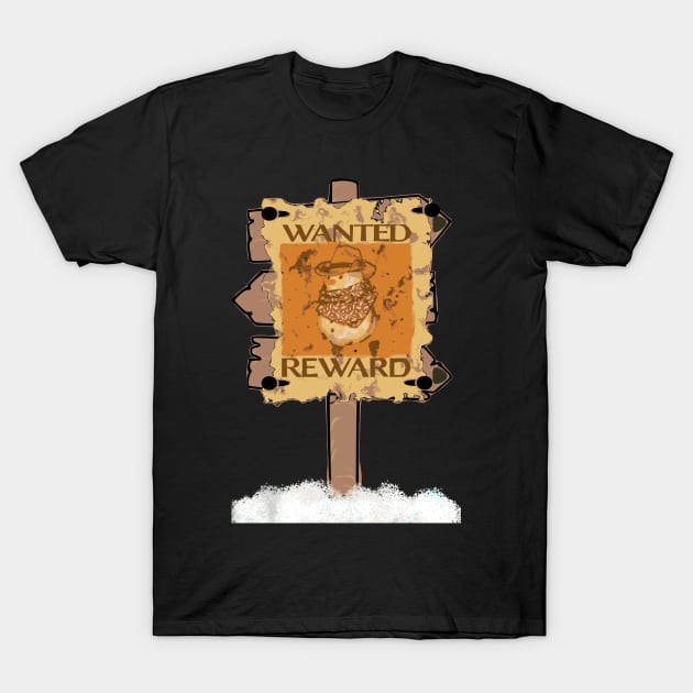 Snowman outlaw-themed "Most Wanted" poster T-Shirt by Eejee Art